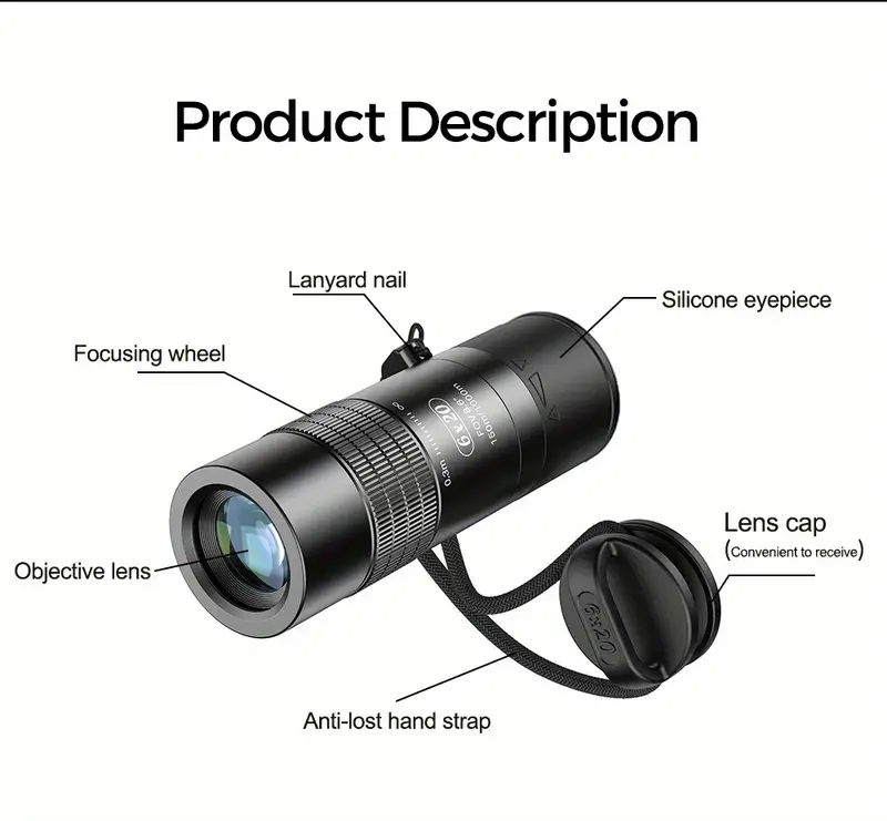 6x20 closest focus telescope optic lenses monocular bak4 prism telephoto with lanyard for hunting camping travelling details 9