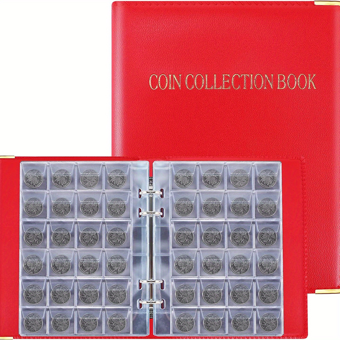 Red Coin Album for 48 Large Size Coins CROWN 5 POUND Book Folder Collector