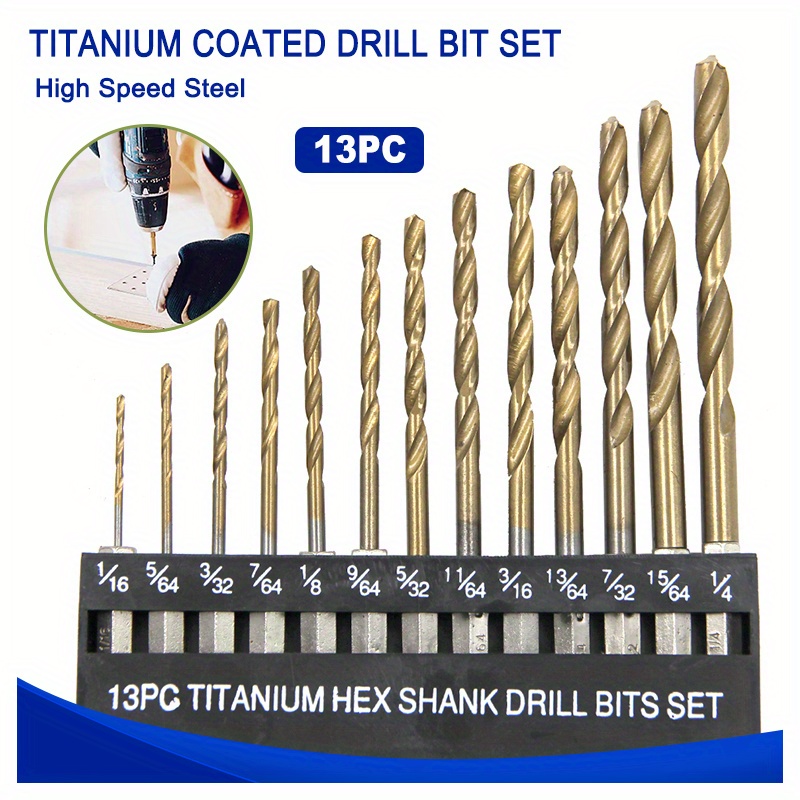 Titanium Coated Drill Bit Set Hss High Speed Steel 1/4 Hex - Temu