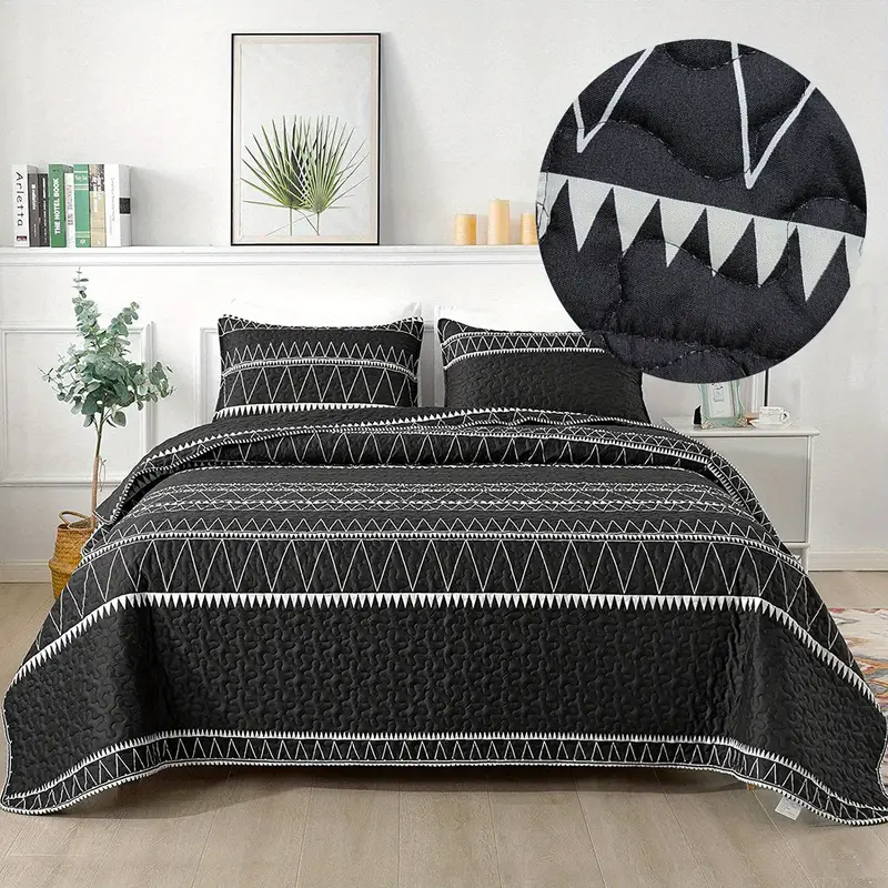 2 3pcs summer geometric patterns bedspread set 1 bedspread 1 2 pillowcase without filler soft breathable and comfortable microfiber bedding set for bedroom dorm room details 2