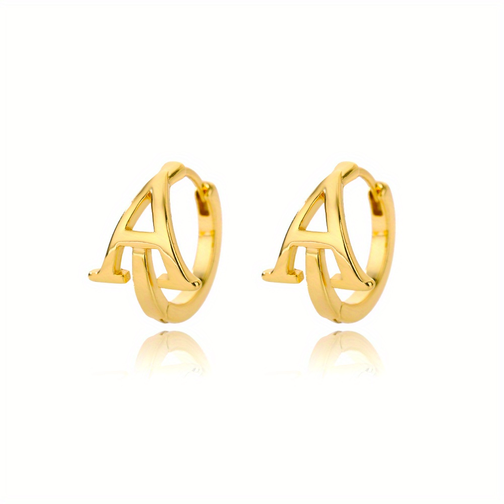 Letter Design Golden Hoop Earrings Elegant Simple Style Stainless Steel 18k  Gold Plated Jewelry Female Gift - Temu