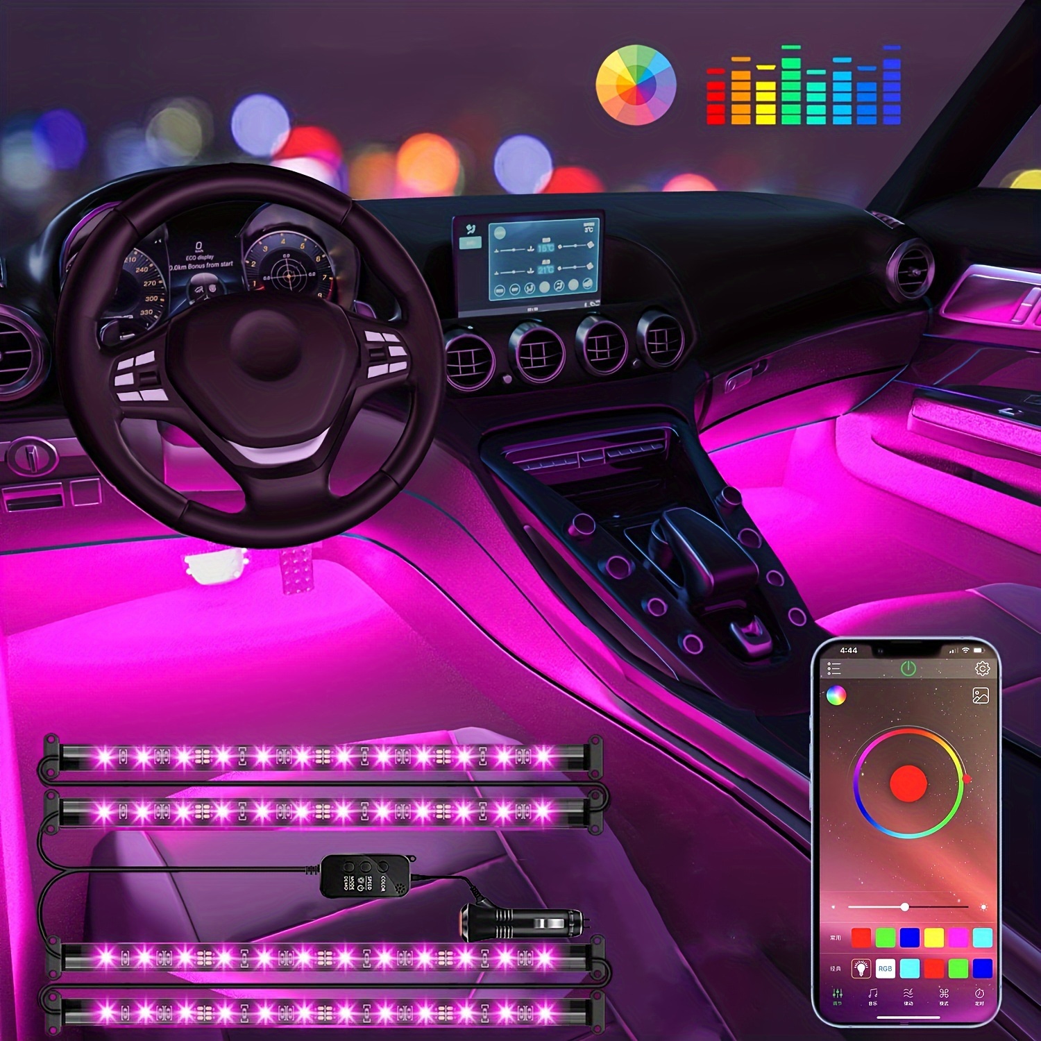 New Car Accessories RGB LED Light Dash Floor Foot Strip Lights Decorative  Lamp