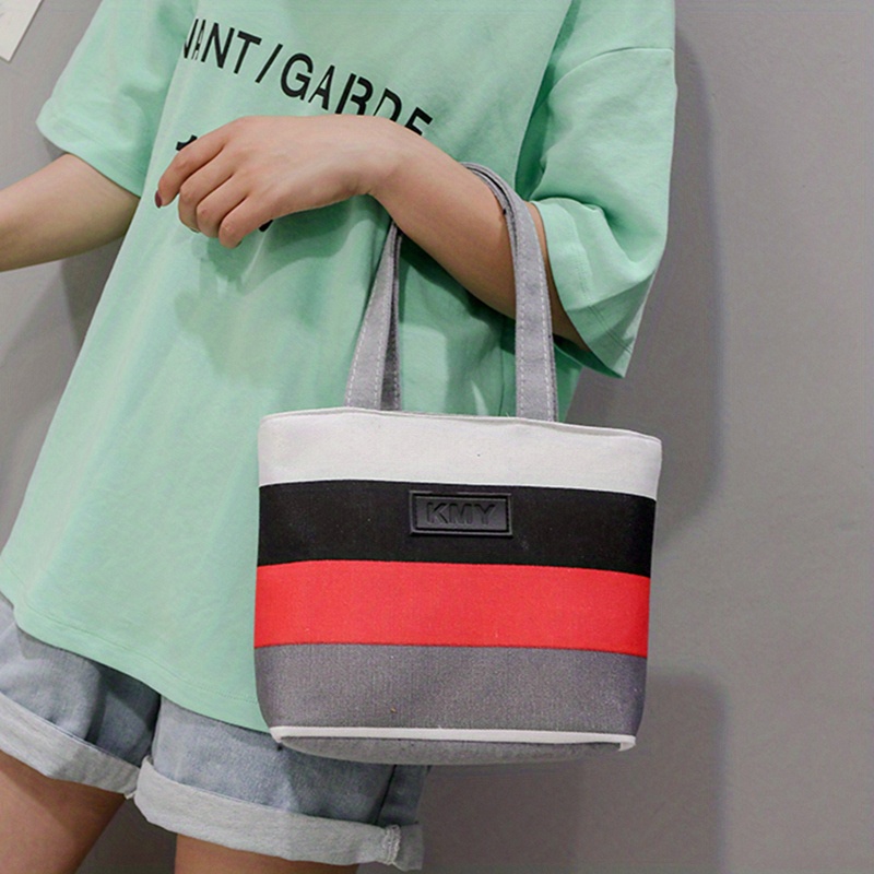 Women Canvas Tote Bag Casual Handbags Big Capacity Fashion Simple Stripe  Shoulder Bag Commuter Bag Purse