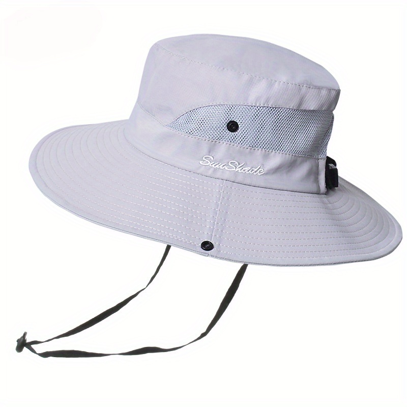Women Wide Brim Ponytail Bucket Sun Hat UV Protection Beach