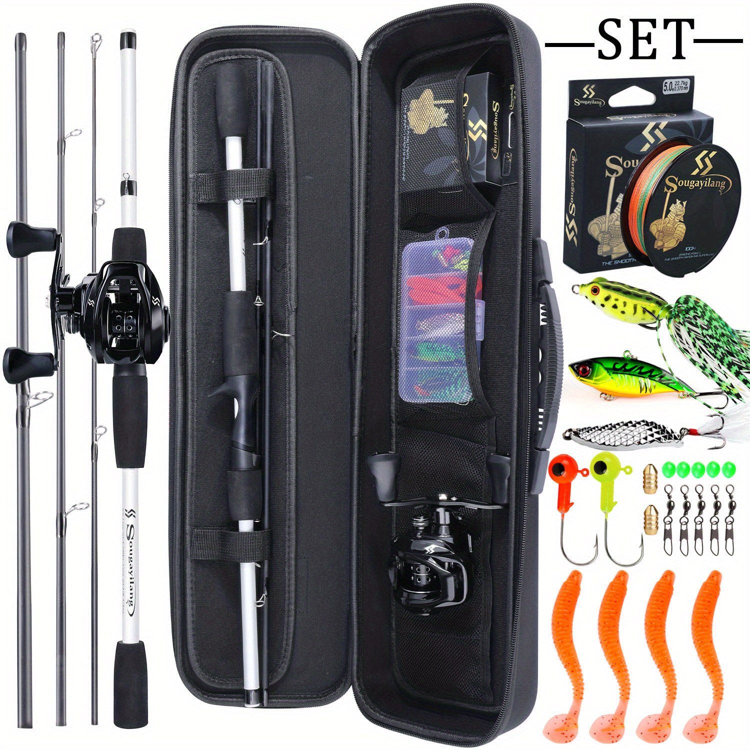 Sougayilang Portable Travel Fishing Combo 1.8-2.4m Casting Fishing Rod and  12+1BB Reel Combo Fishing Line Lures Bag Accessories