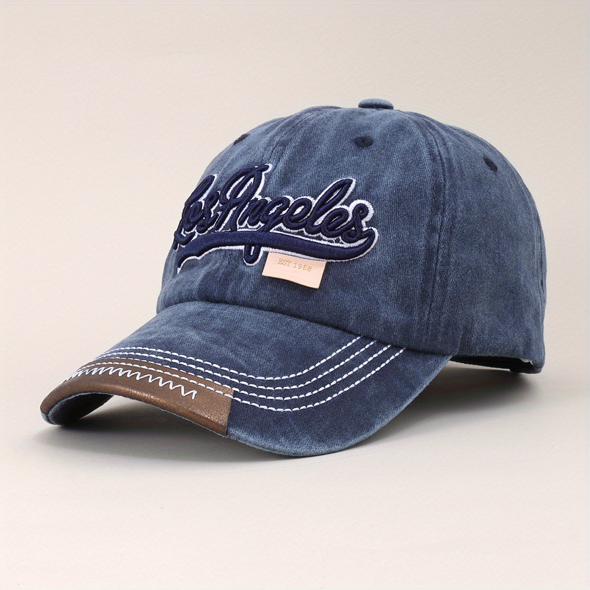 New Vintage Letter Embroidery Washed Denim Adjustable Snapback Hat Baseball  - Temu