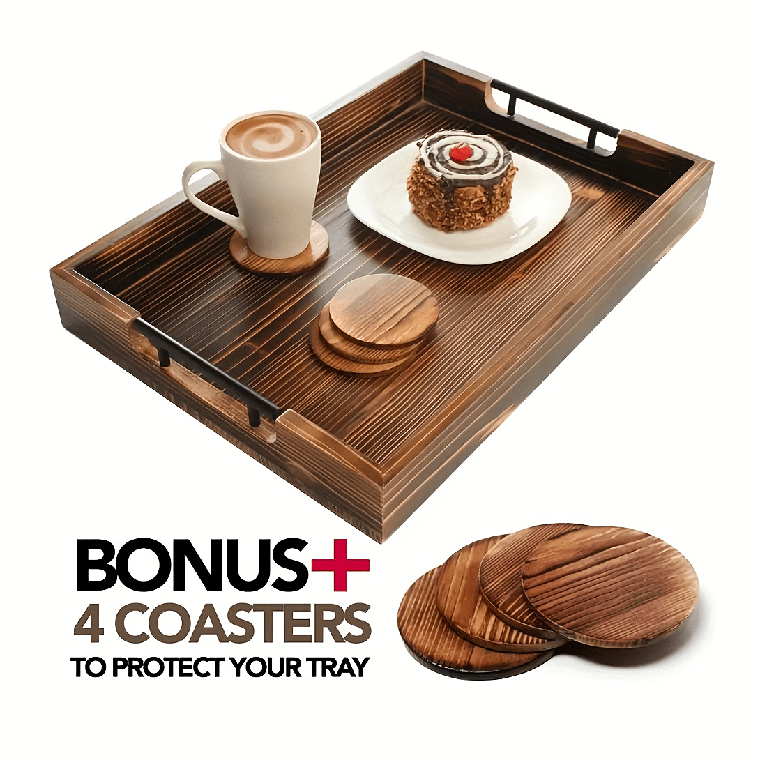 Espresso Cups, Set of 4, with Wooden Tray