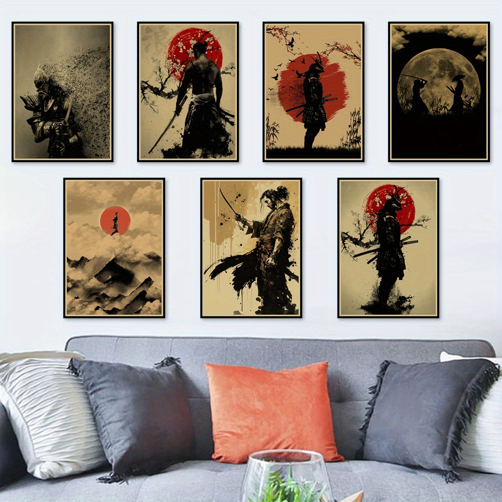 Poster Japanese Samurai Wall Art Painting Mural Print Temu