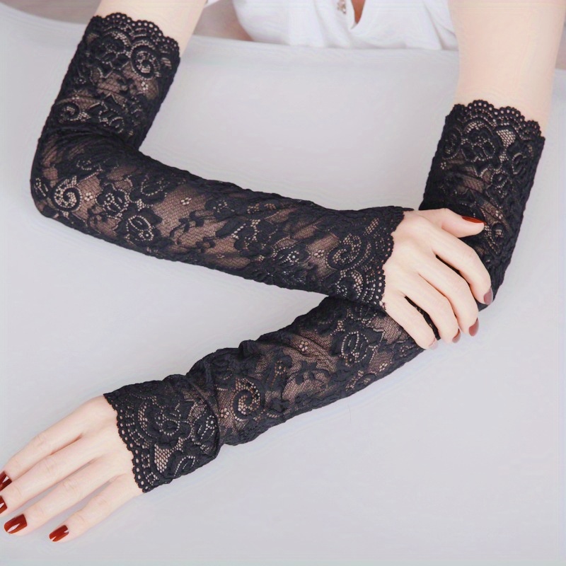 Lace Sunscreen Gloves Medium Length Flower Mesh Breathable - Temu