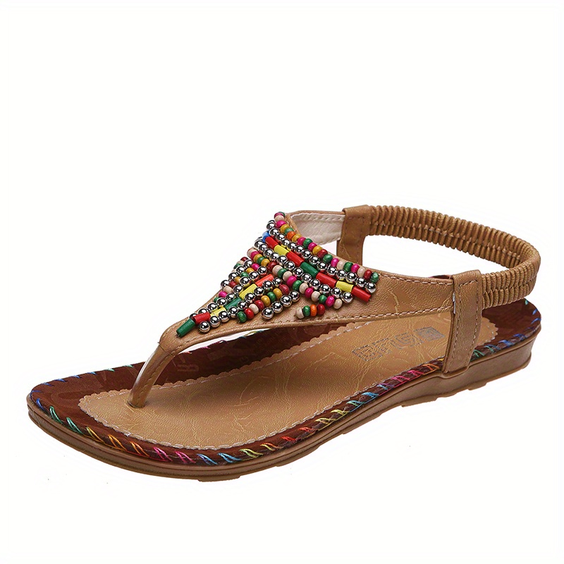 Women's Boho Style Flat Sandals Colorful Beads Open Toe Non - Temu