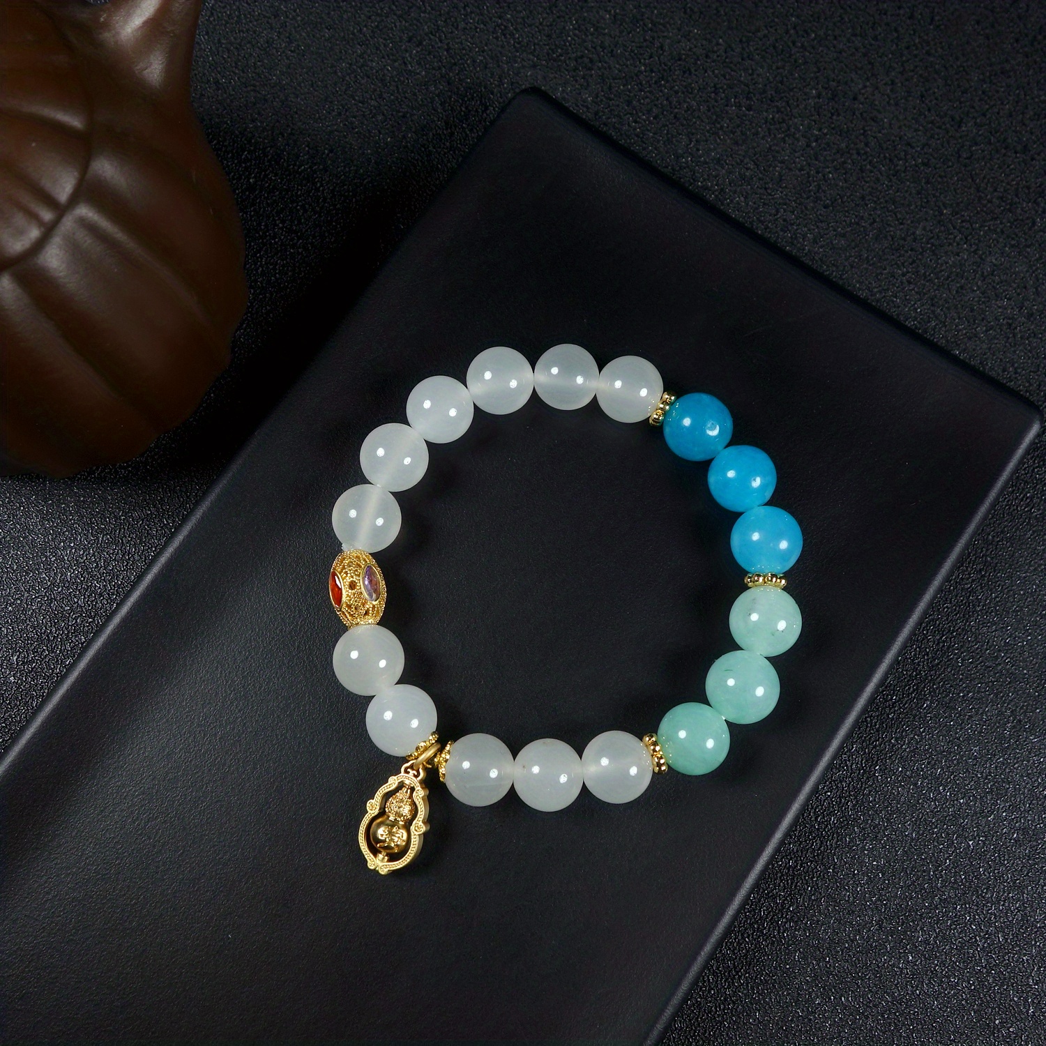 1pc Natural Jade Bracelet With Amazonite And Rotating Gourd Accessories ...