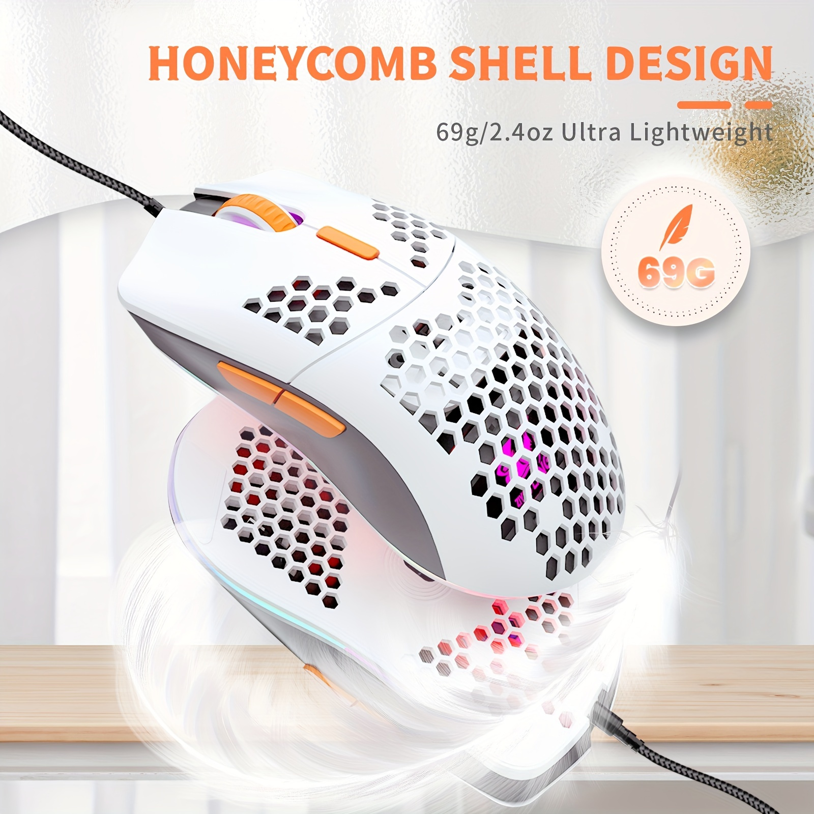 Rgb Honeycomb Lightweight Gaming Mouse 6 Programmable - Temu