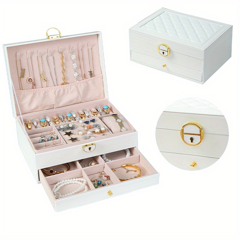 Pu Jewelry Box Necklace Hook Earrings Ring Bracelet Storage - Temu
