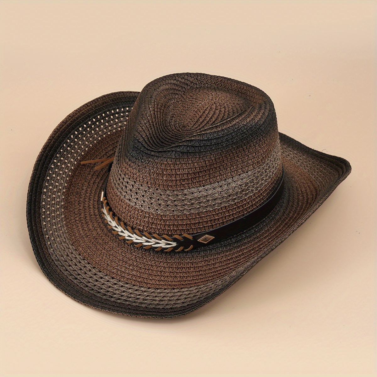 Straw Cowboy Hat Boho Jazz Sun Hat Unisex Western Cowgirl Hat
