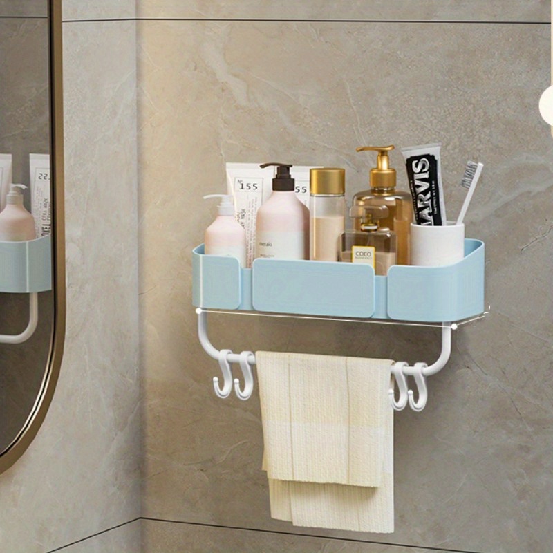 Non-perforated Wall Mounted Bathroom Storage Rack With Towel Bar, Hooks,  And Toilet Drain Rack - Corner Storage For Toilet, Restroom, And Washstand  - Temu