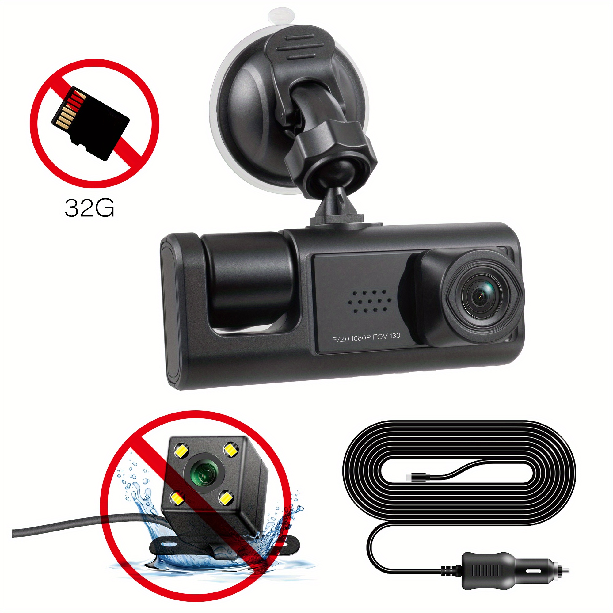 3 Channel Dash Cam Front And Rear Inside 1080p Dash Cam Ir - Temu