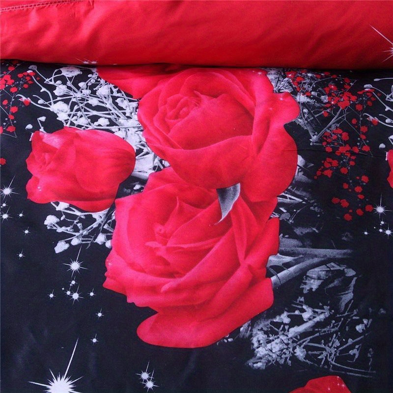 2 3pcs red rose print bedding set bedroom decor duvet cover with pillowcases set no filler 1pc duvet cover 1 2pcs pillowcases no pillow core details 2