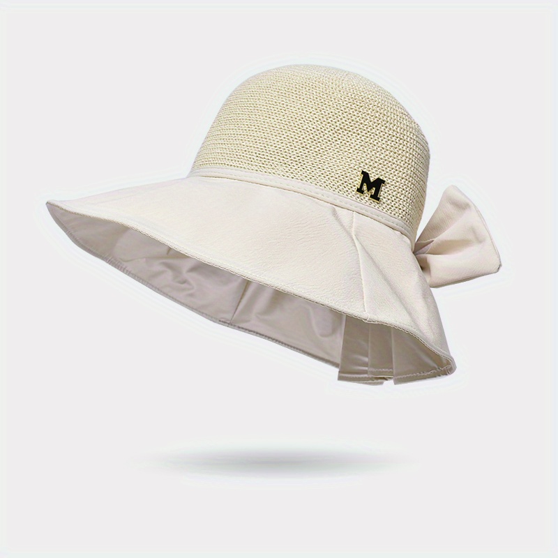 Wide Brim Stitching Sun Hat Elegant Bow Decor Casual Bucket - Temu