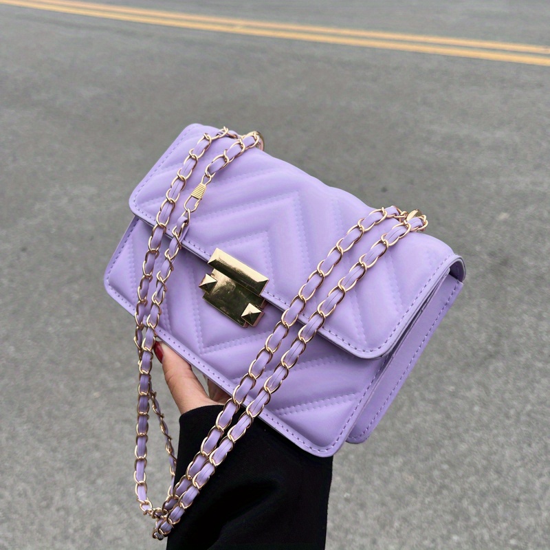 Women Bag Purple Trendy Shoulder Bag,Mini Chevron Quilted Flap Chain Square Bag Quality Crossbody