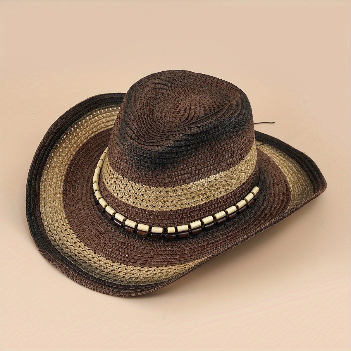 Straw Cowboy Hat Boho Jazz Sun Hat Unisex Western Cowgirl Hat