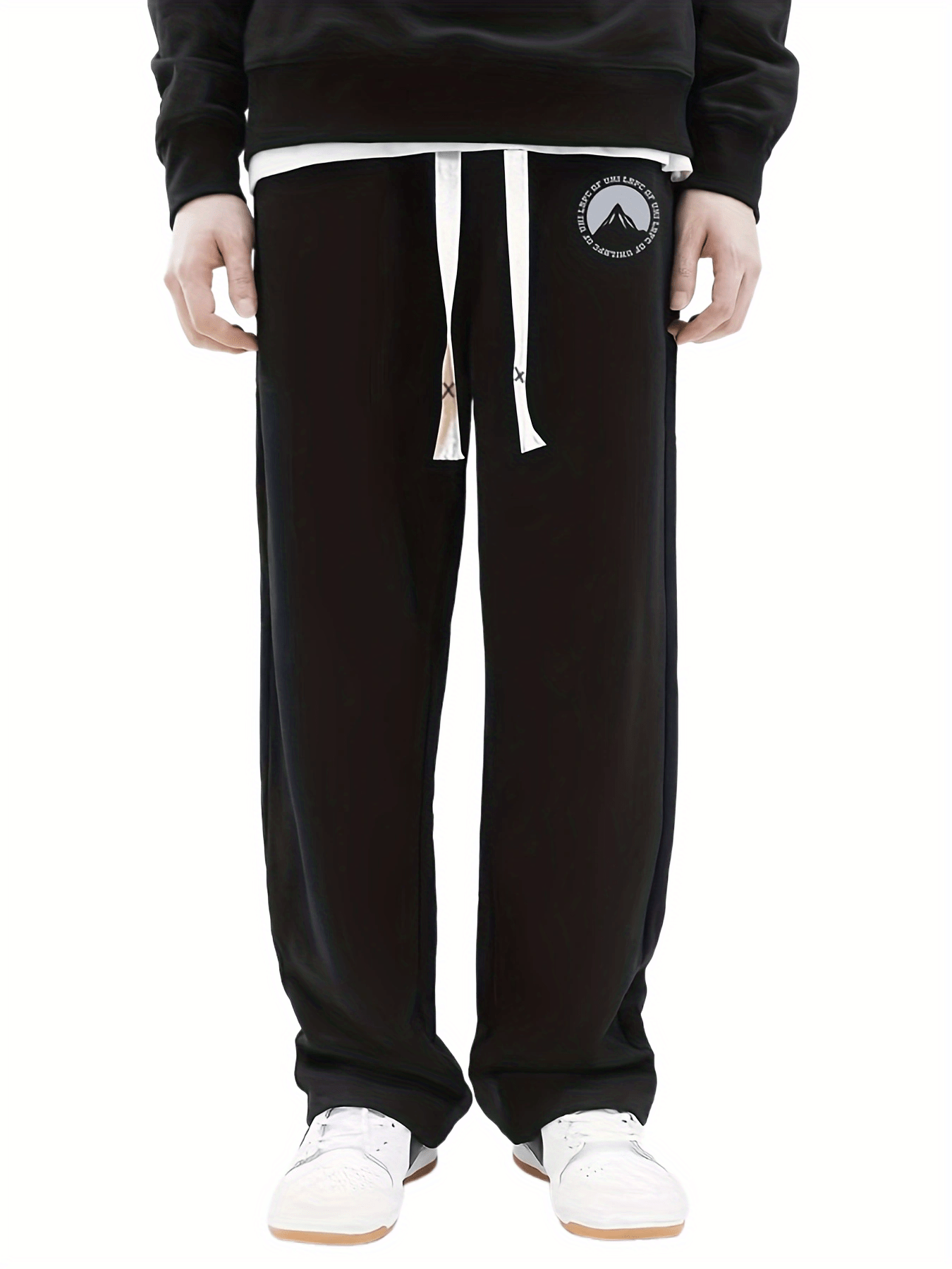 Casual Slightly Stretch Loose Fit Graphic Drawstring Pants, Men's