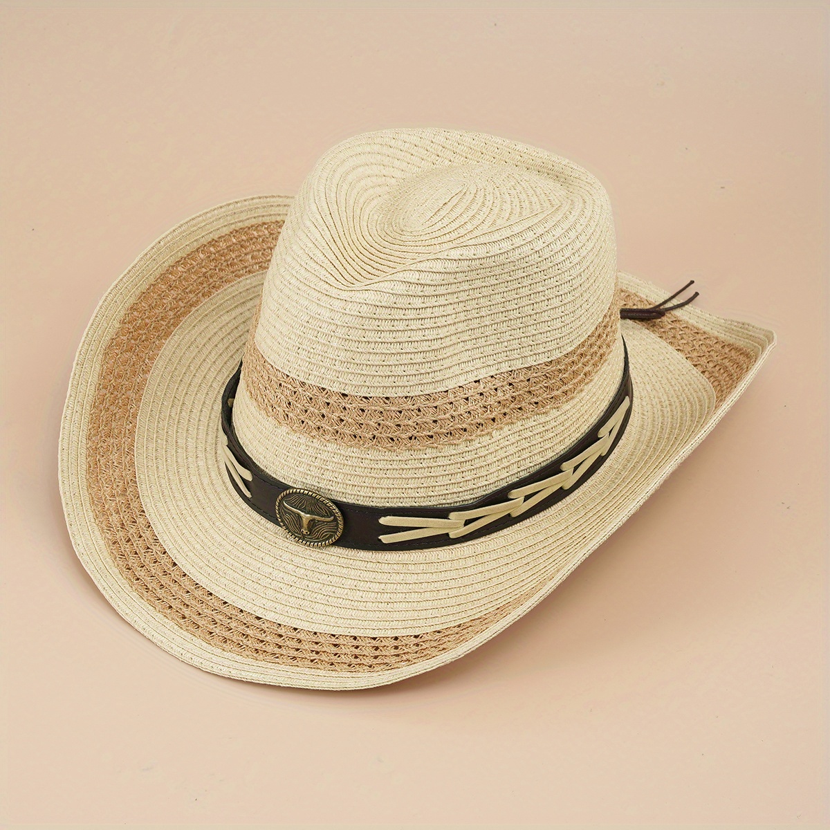 Straw Cowboy Hat Boho Jazz Sun Hat Unisex Western Cowgirl Hat