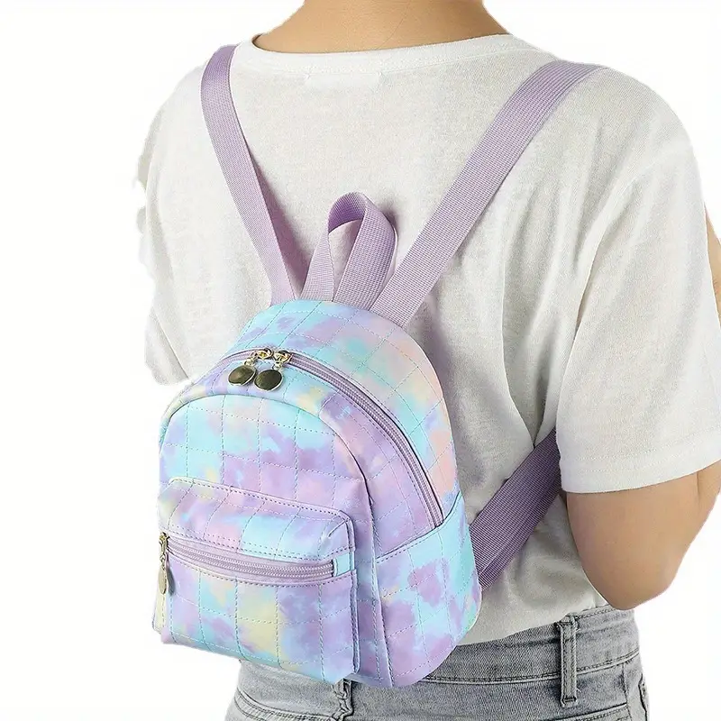 Tie Dye Quilted Backpack, Mini Backpack Rainbow Color Daypack, Trendy Travel  School Bag For Women - Temu