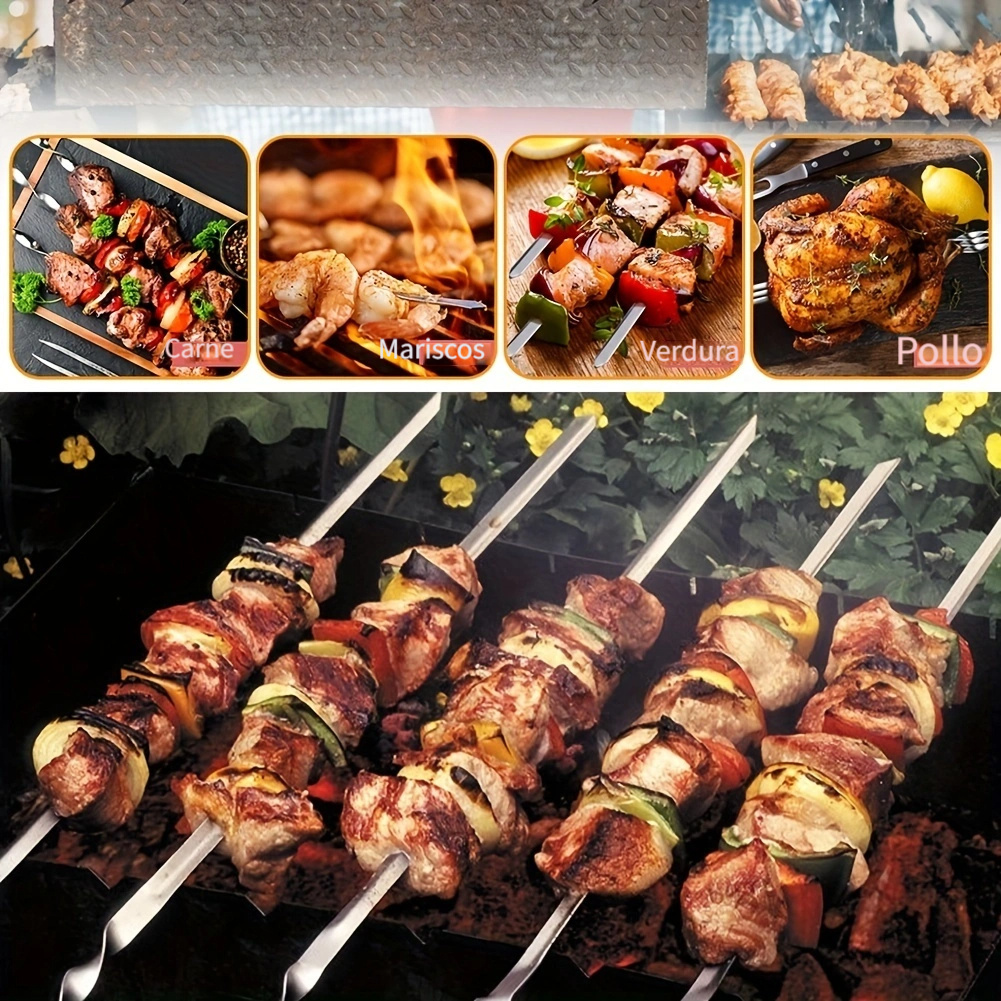 Brochetas de metal para asar a la parrilla, brochetas de Kabob, pinchos  planos para barbacoa, juego de brochetas para parrilla, barbacoa  reutilizable