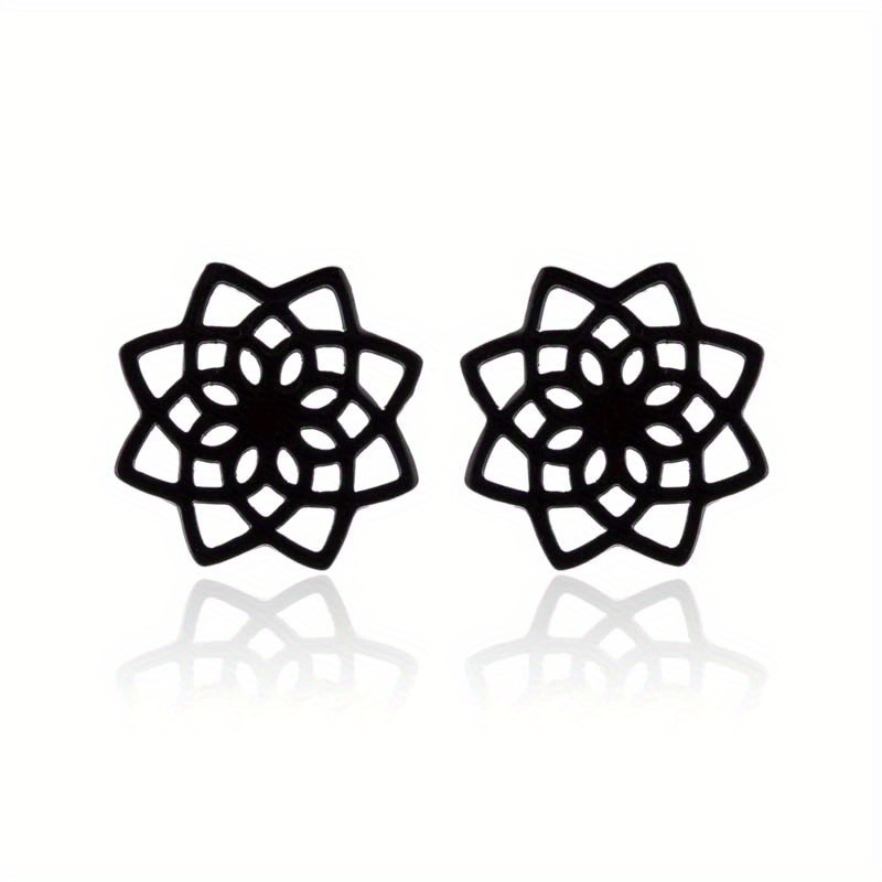 1 Pair Stainless Steel Hollow Flower Earrings For - Lotus Design, Plated, Vintage Style, Weddings, Travel, And Holiday Gifts, Earrings For