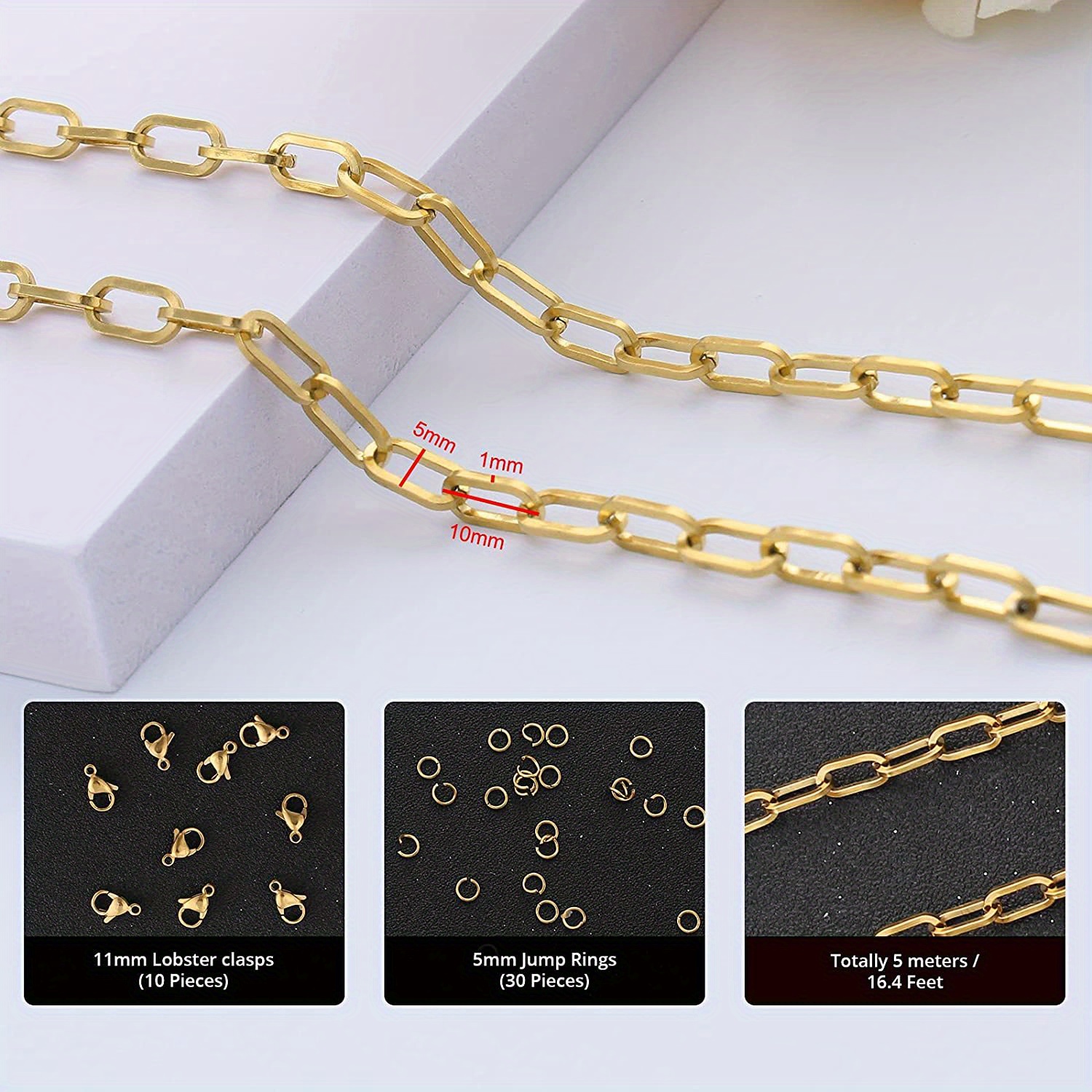 Stainless Steel Chain Bulk Flat Paperclip Link Chains - Temu