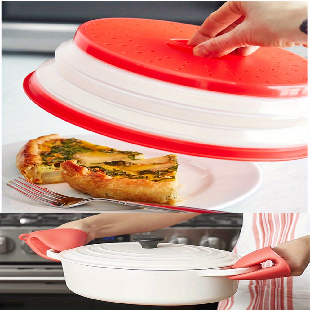 Set Collapsible Microwave Cover And Oven Mittes Red Splatter - Temu