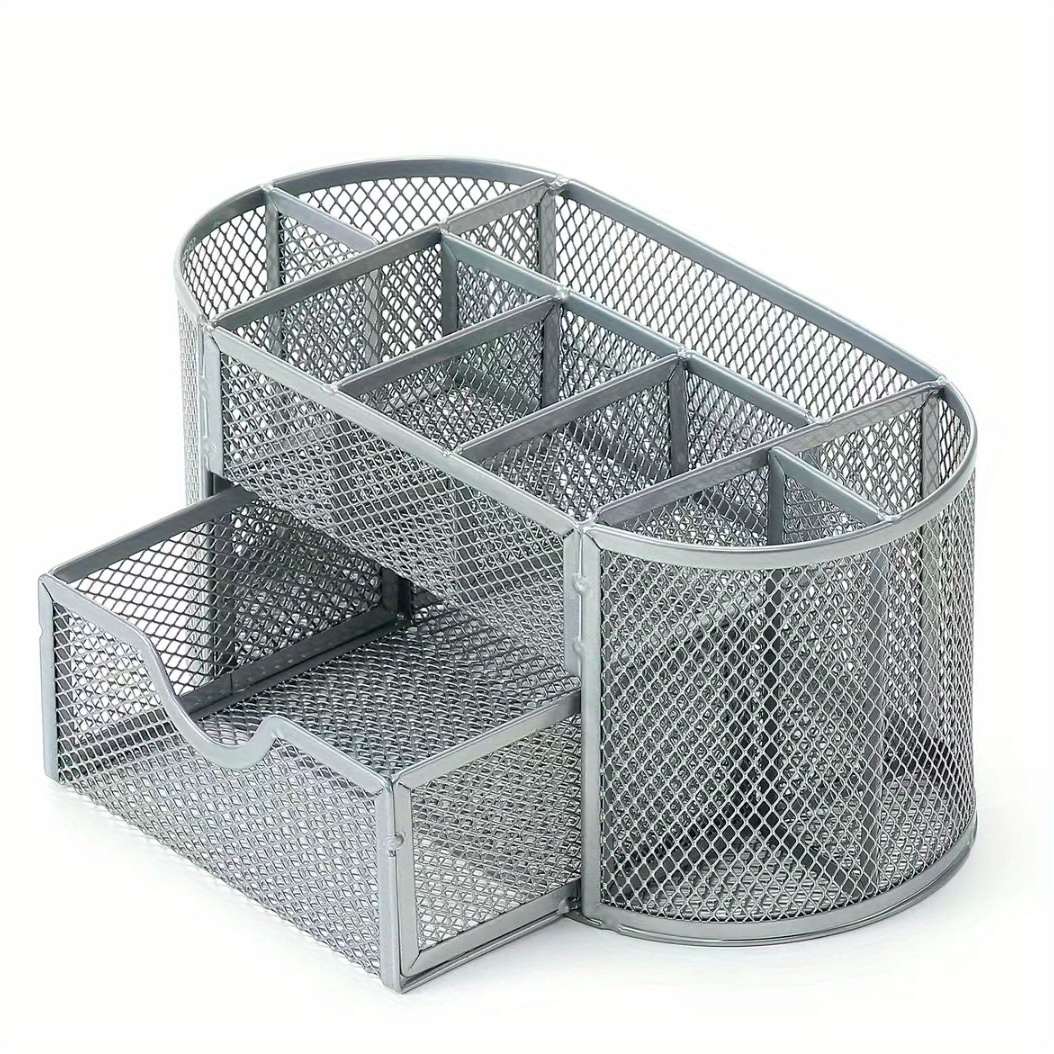 Versátil cesta de almacenamiento de rejilla de metal gris