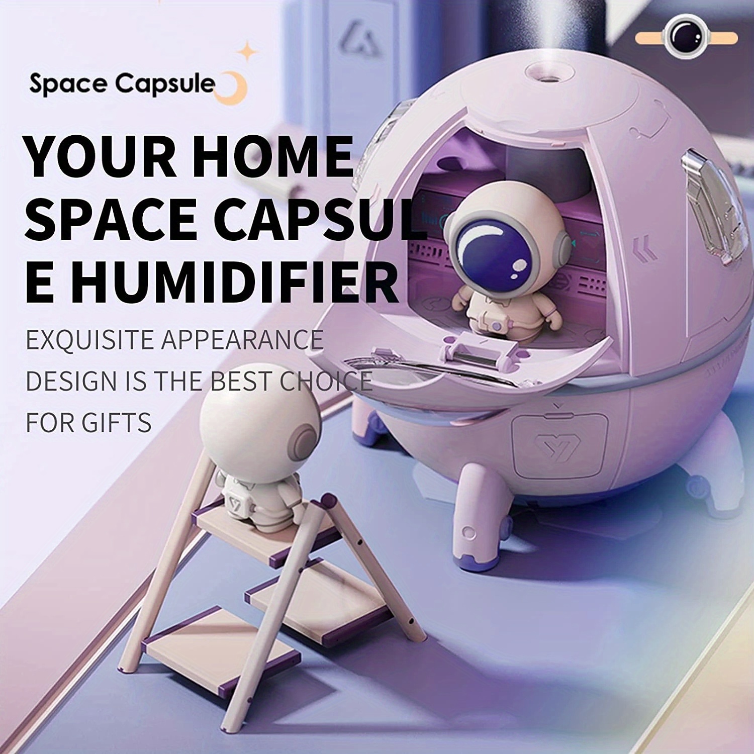 portable astronaut humidifier with led light and aroma diffuser usb powered for clean and hydrated air details 2