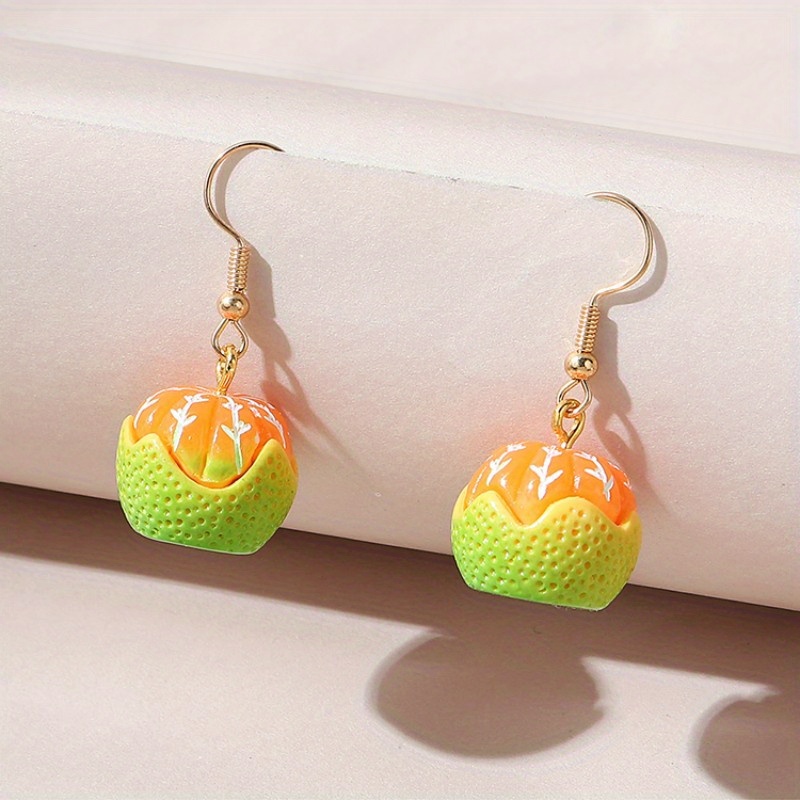 Women's Creative Orange Resin Earrings, Fruit Style