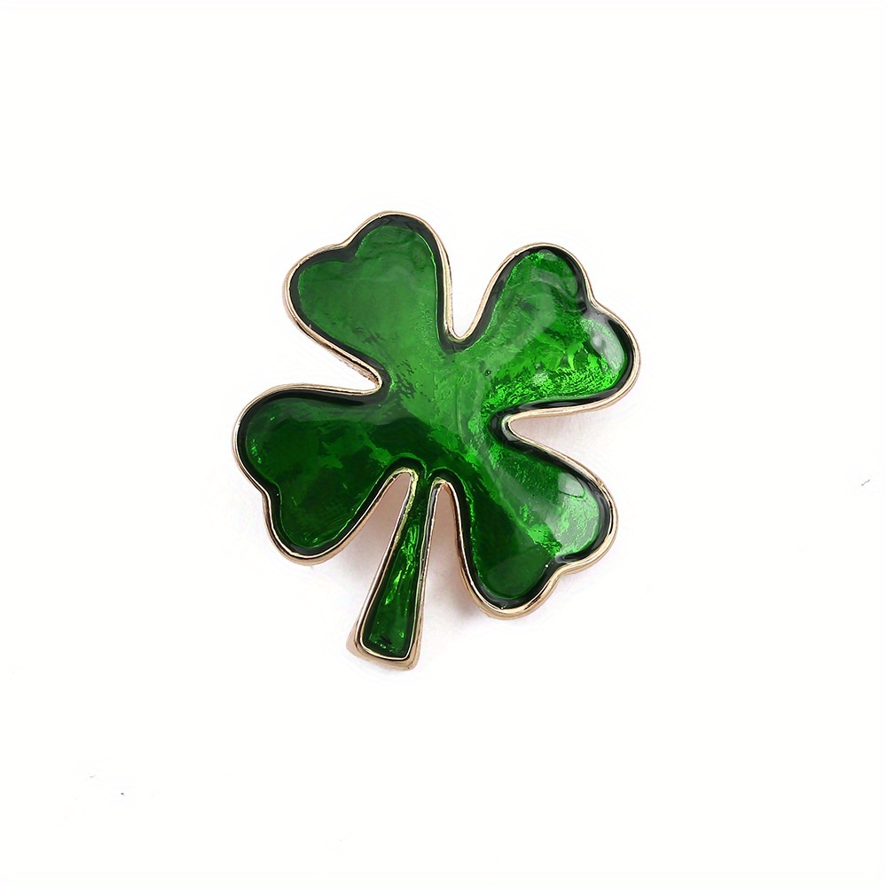 Cat's Eye Lucky Four Leaf Clover Small Brooch Collar Pin