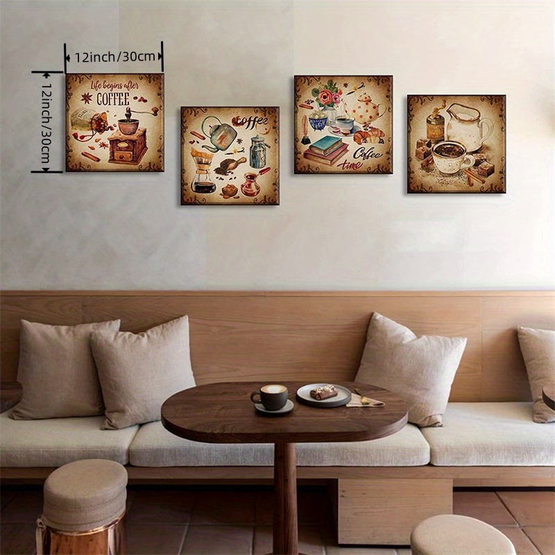 Canvas Wall Art Decor - 12x24 Framed 2 Piece Set (Total 24x24 inch) - Cafe  Coffee Latte - Decorative & Modern Multi Panel Split Canvas Prints