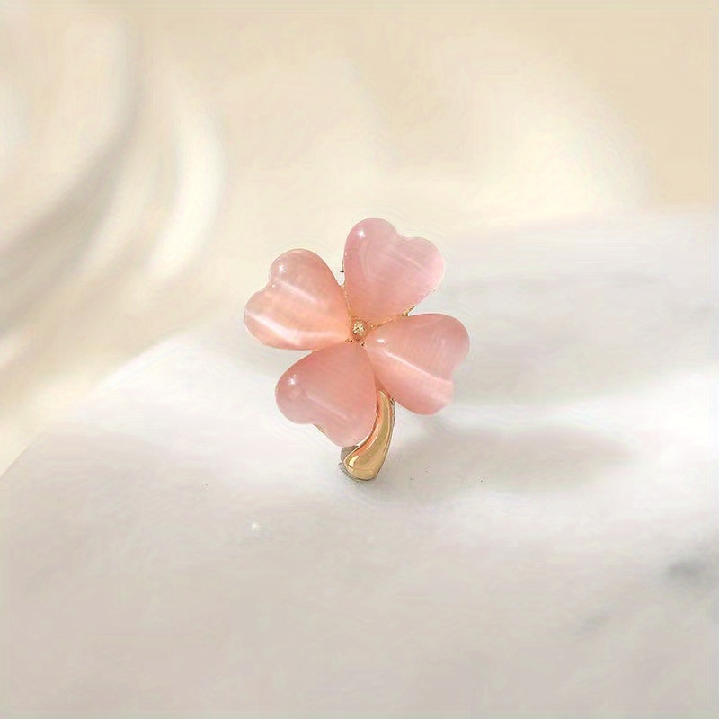 Cat's Eye Lucky Four Leaf Clover Small Brooch Collar Pin