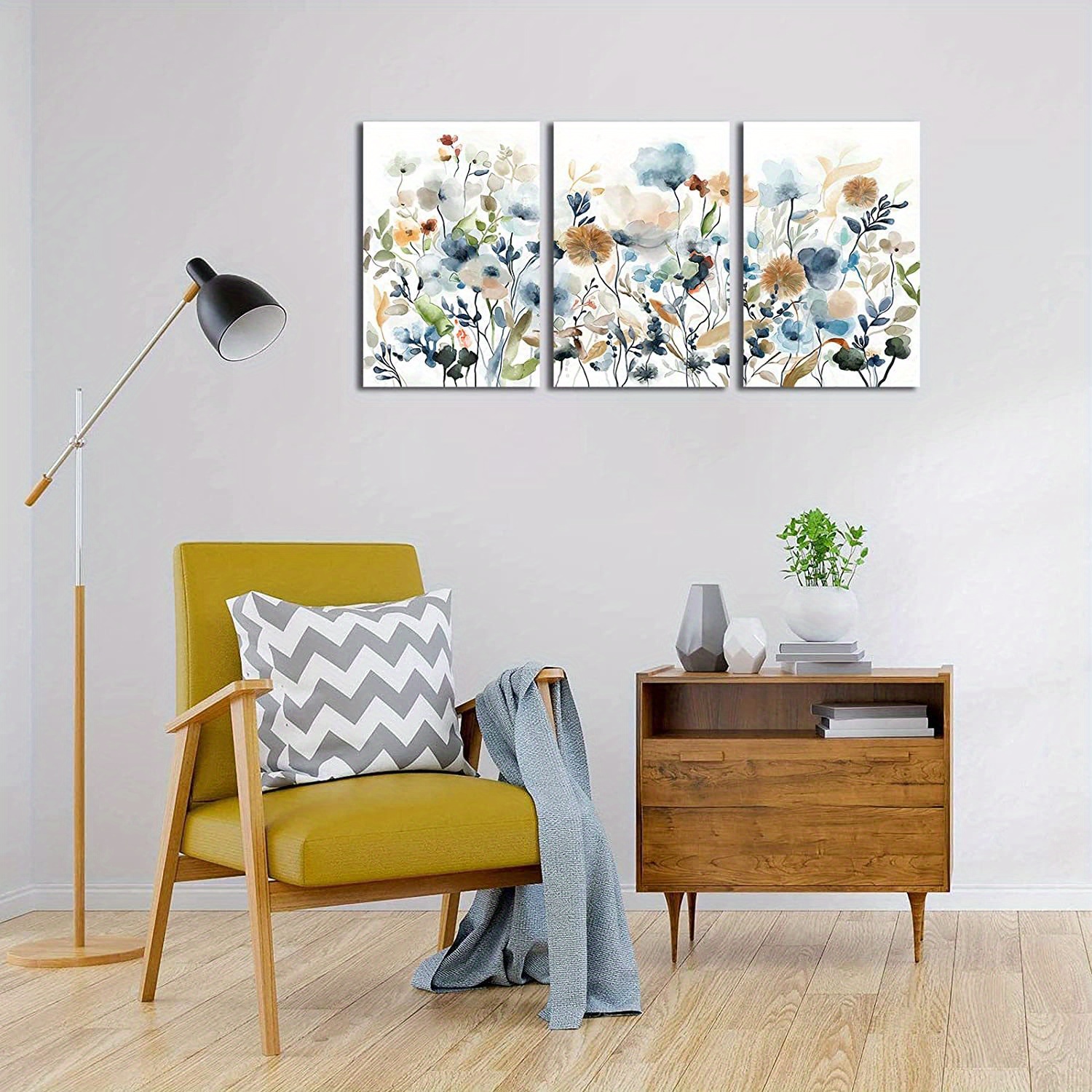 3pcs Set Floral Wildflowers Rustic Botanical Artwork Abstract ...