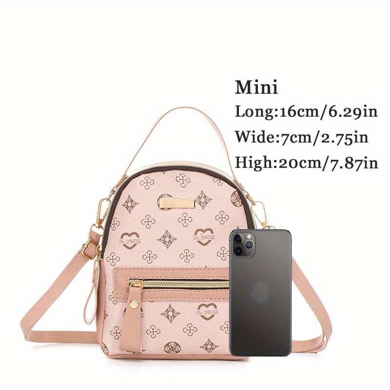 Mini Geo Pattern Zipper Backpack, Women's Fashion Faux Leather Small  Backpack For Work & School (8.66*7.08*2.55) Inch - Temu United Arab Emirates