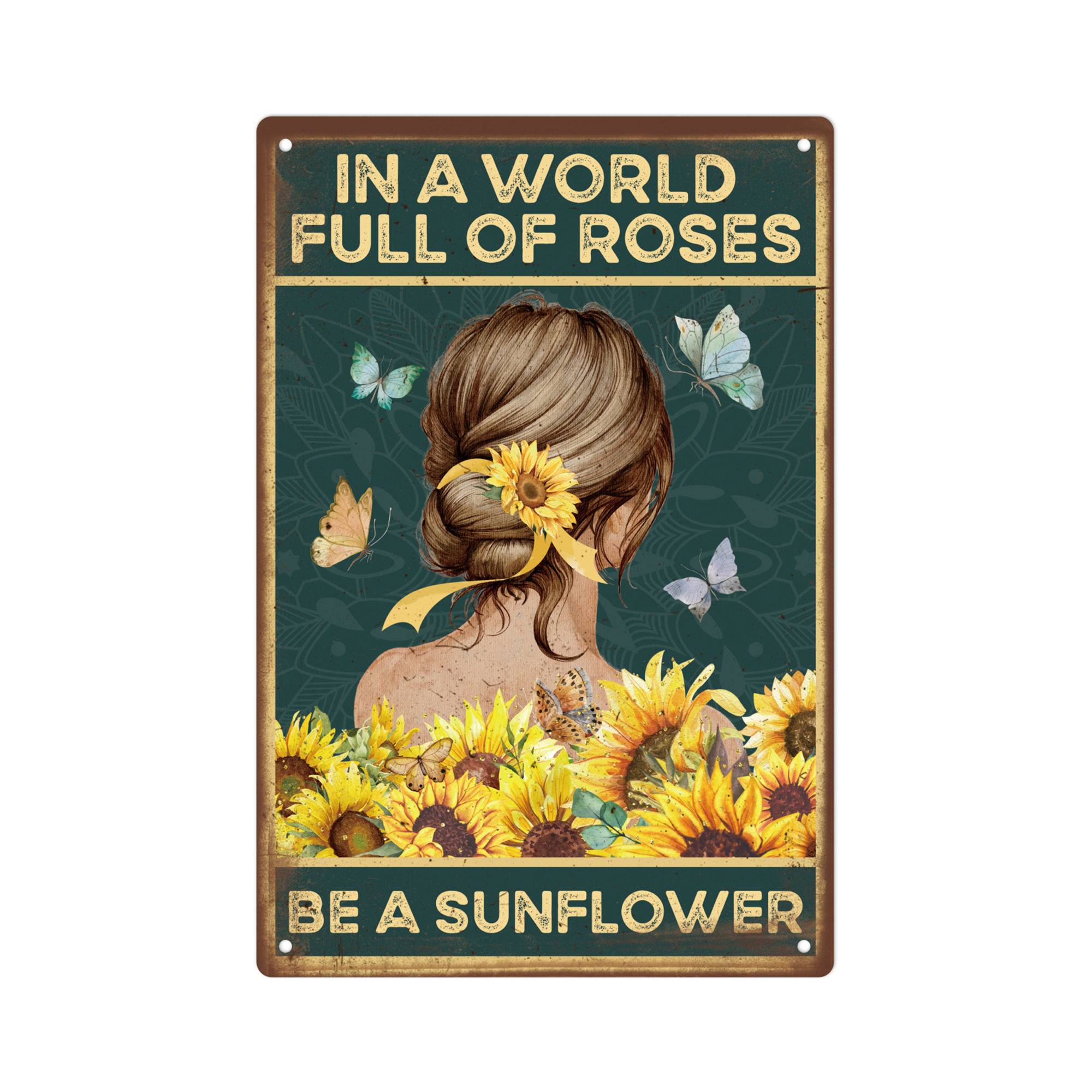TEMU 1pc Rustic Sunflower Metal Wall Plaque - Vintage-inspired Tin Sign & Sunflowers Design, 7.8x11.8 Inches - Perfect For Kitchen, Garden, Home