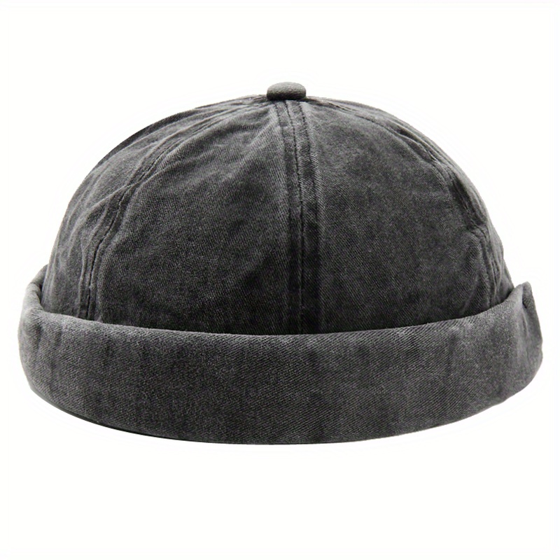 Khaki Basics Embroidery Hat, Beanie, Men's Warm Bucket Solid Color Adjustable Cotton Hats Brimless Hat