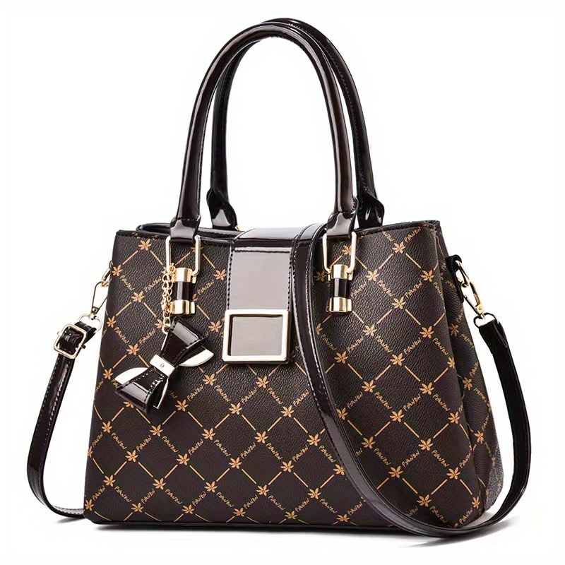 FR Fashion Co. 17 Women's Checkered Shoulder Bag Cream Checkered