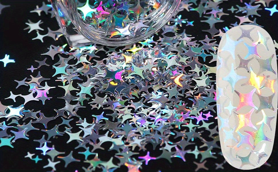Halo silver Nail Flakes 3D DIY laser Sequins/Mermaid silver star heart –  MakyNailSupply