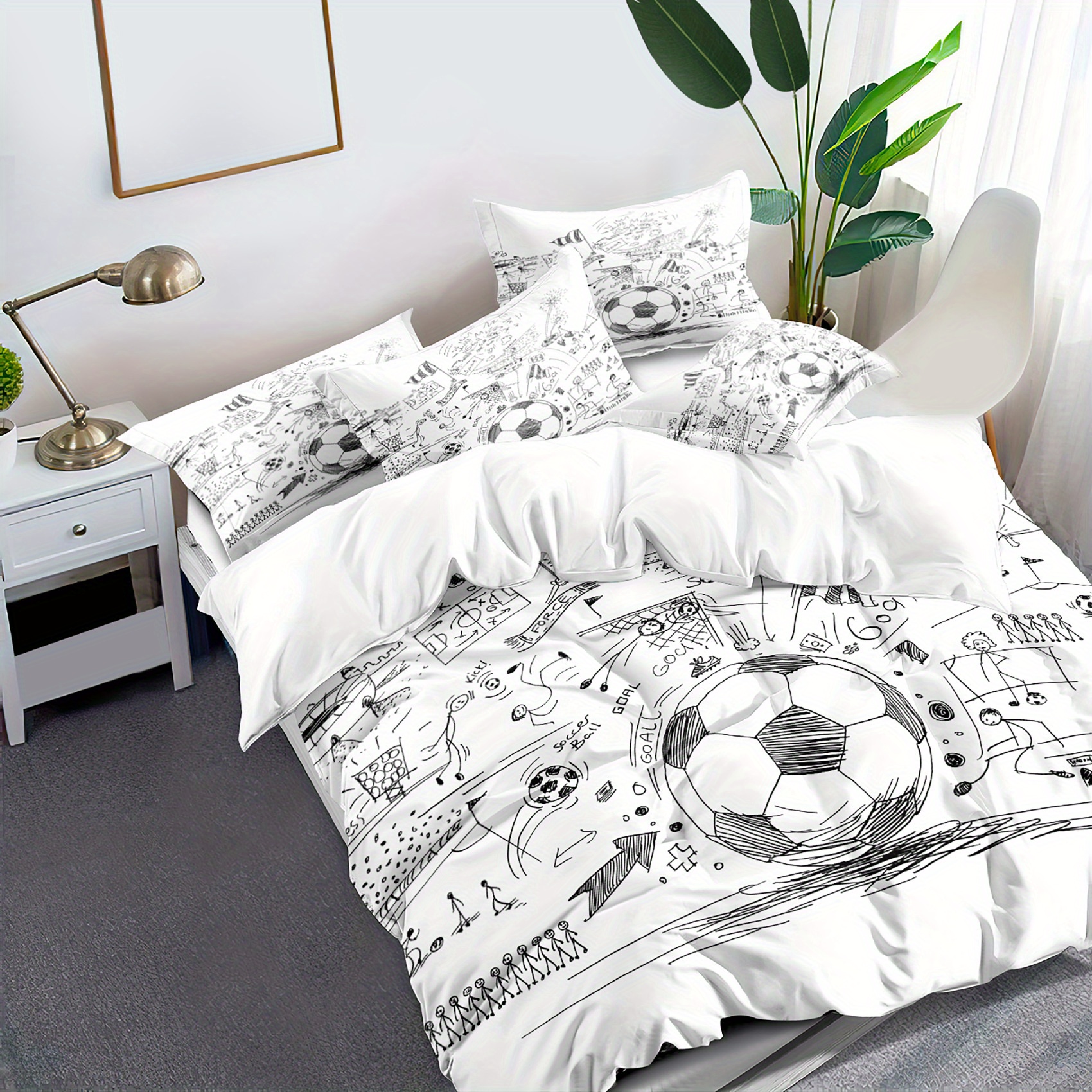 TEMU Linge de lit sur le thème du football avec housse de couette, housse de couette lavable en microfibre , et confortable, disponible en ensembles