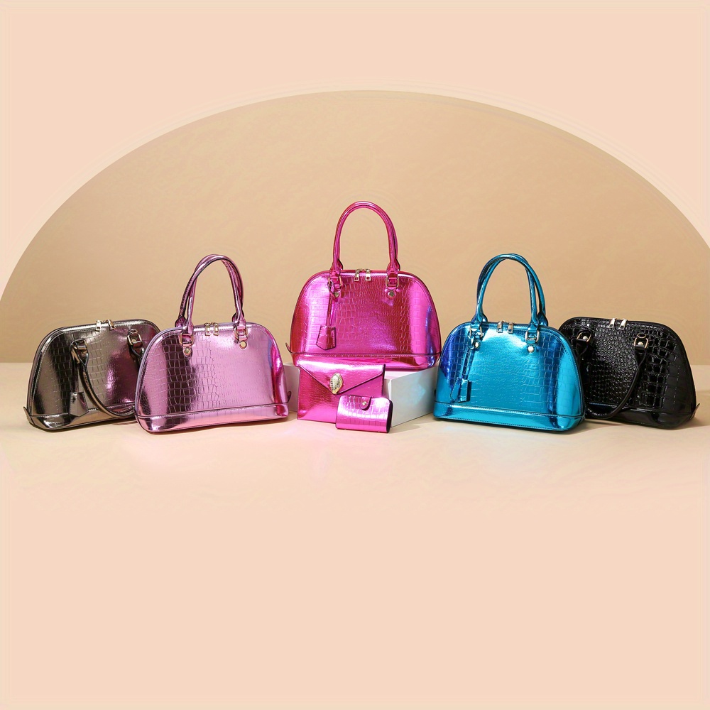 Neon Color Bag Set Women Crocodile Embossed Shell Handbags Temu