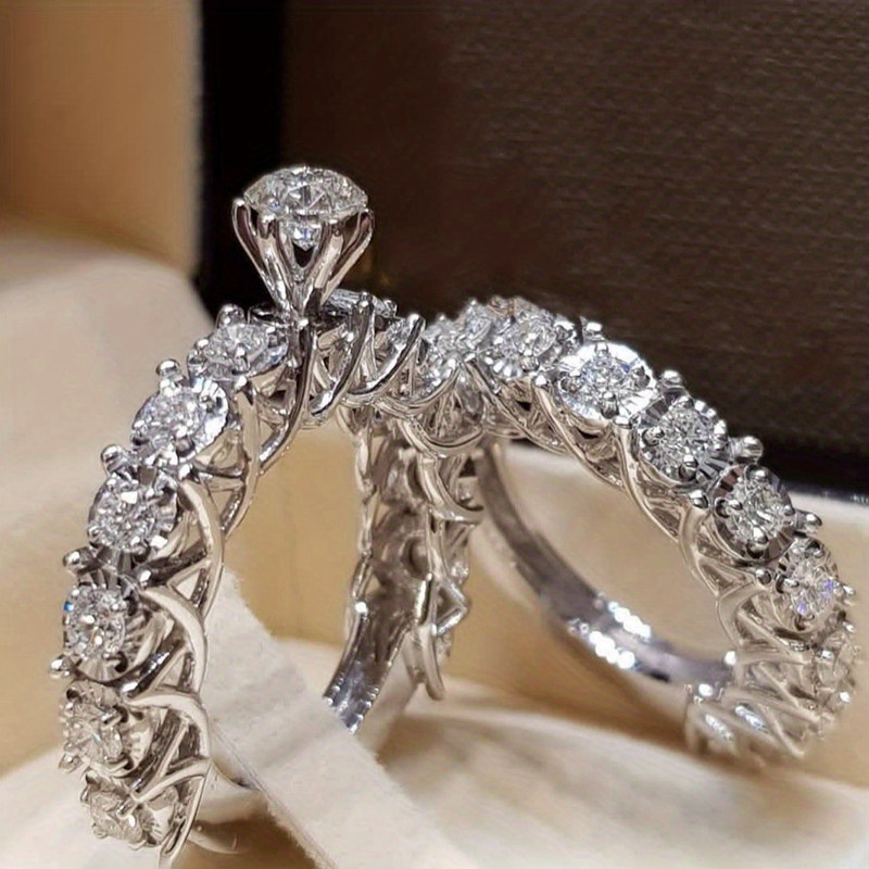 Bridal Wedding Rings 2 Pcs Set 925 Silver Plated