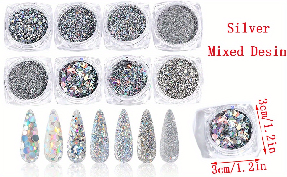 Silver Curved Hearts 4mm Holographic Glitter Shapes-1/2 oz. Jar / Opaque /  Nail Art