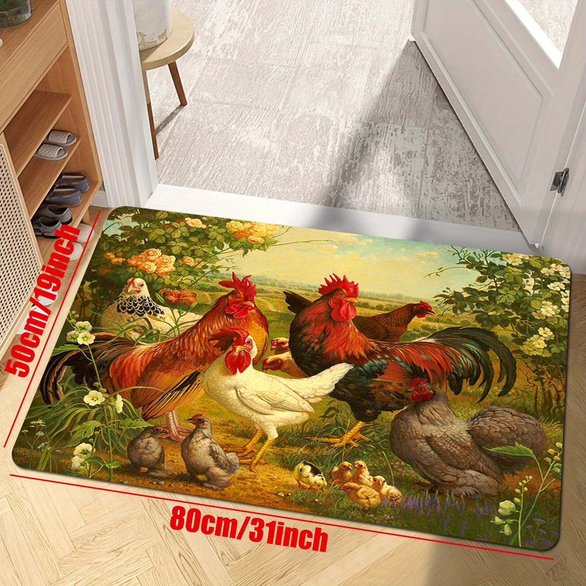 Colorful Chicken And Flower Floor Mat Non slip Indoor Carpet - Temu