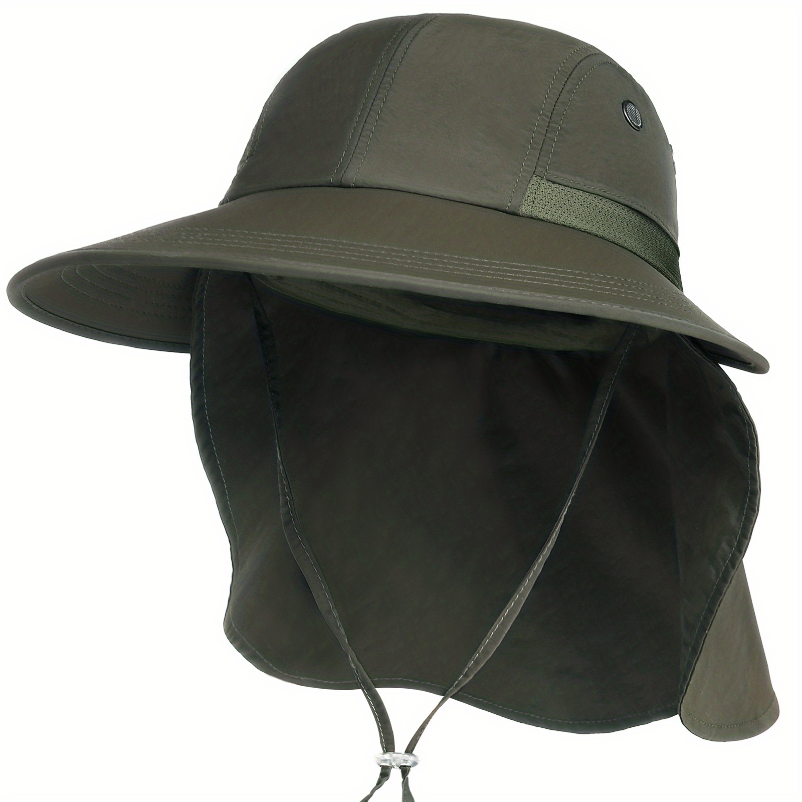 Army Green Cool And Handsome Sun Protection Hat, Men's Wide Brim Hiking Neck Flap Outdoor Hats Fishing Hat For Women