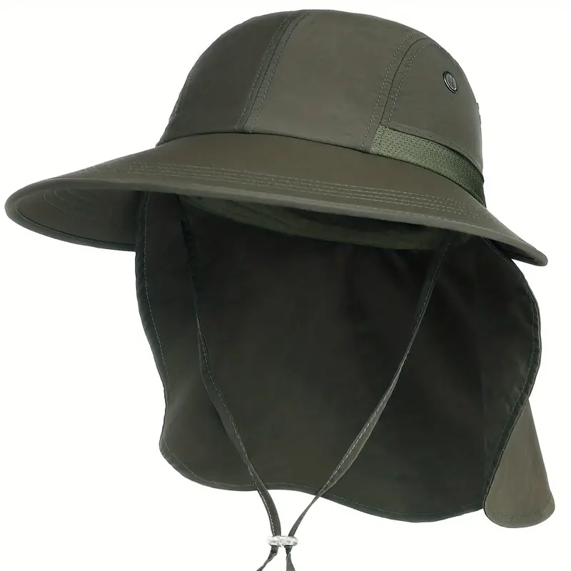 Dark Grey Cool and Handsome Sun Protection Hat, Men's Wide Brim Hiking Neck Flap Outdoor Hats Fishing Hat for Women,Temu